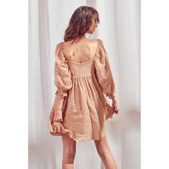 Storia Gold Flaked Embroidered Dots Baby Doll Mini Dress Size Large 47700 - Picture 3 of 16